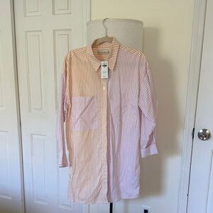 NWT Abercrombie & Fitch Men's Color Block Striped Shirt in Pink, Orange & White